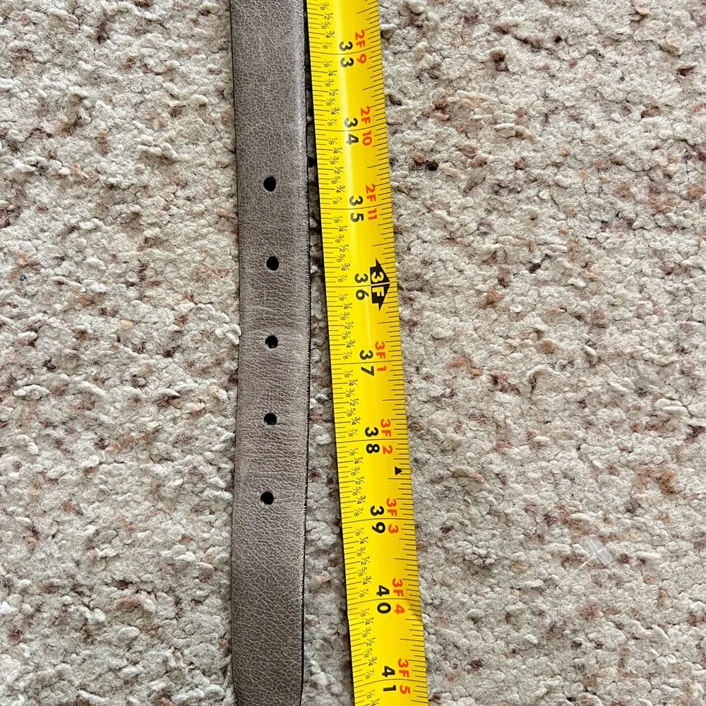 VNTG buffalo grain cowhide Women Waist Slim belt Gray‎ Leather Brass Buckle Sz M